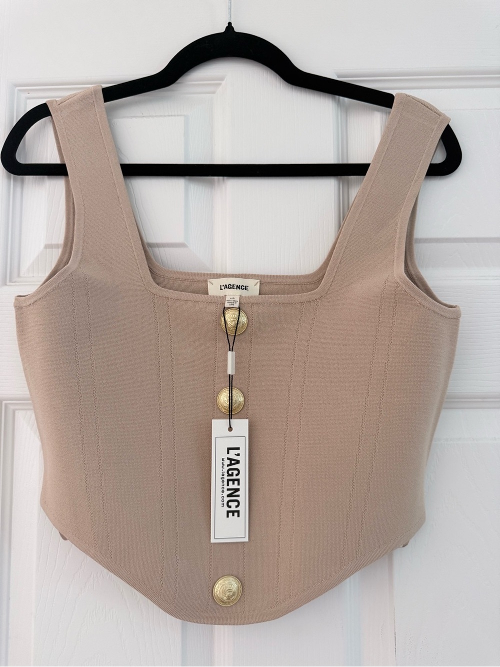 L'AGENCE Beige Button-Front Cropped Tank